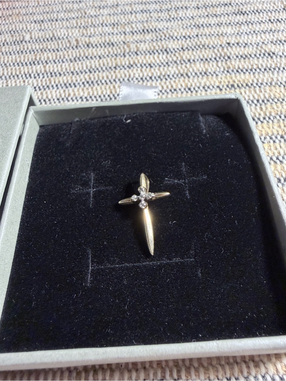 Solid 10K Yellow Gold Dainty Diamond Cross Charm Pendant